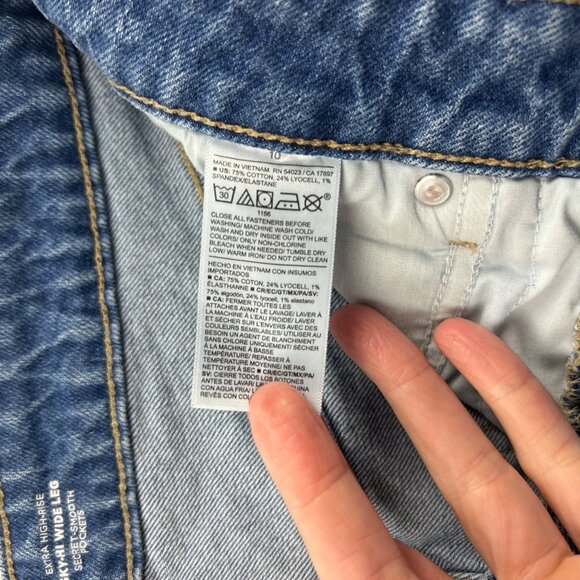 Old Navy Billie Blue Denim Sky Hi Braid Trim Wide Leg Jeans 10 - Picture 4 of 6